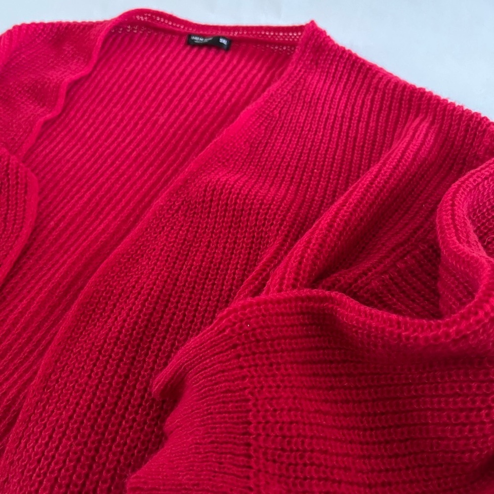 Long Women's Red Cardigan Sweater - Picture 2 of 5
